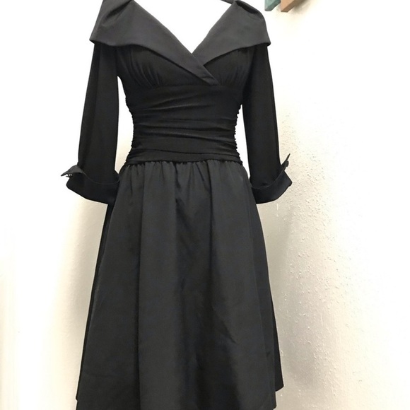 Eliza J Dresses & Skirts - Eliza J Dress Black 3/4 Sleeve Stretch Flattering Waist Retro 50's Dress Size 8